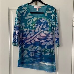 Leoma Lovegrove PS Blue Green Tunic Hi Low Hem Leaf Sailboat Print N014
